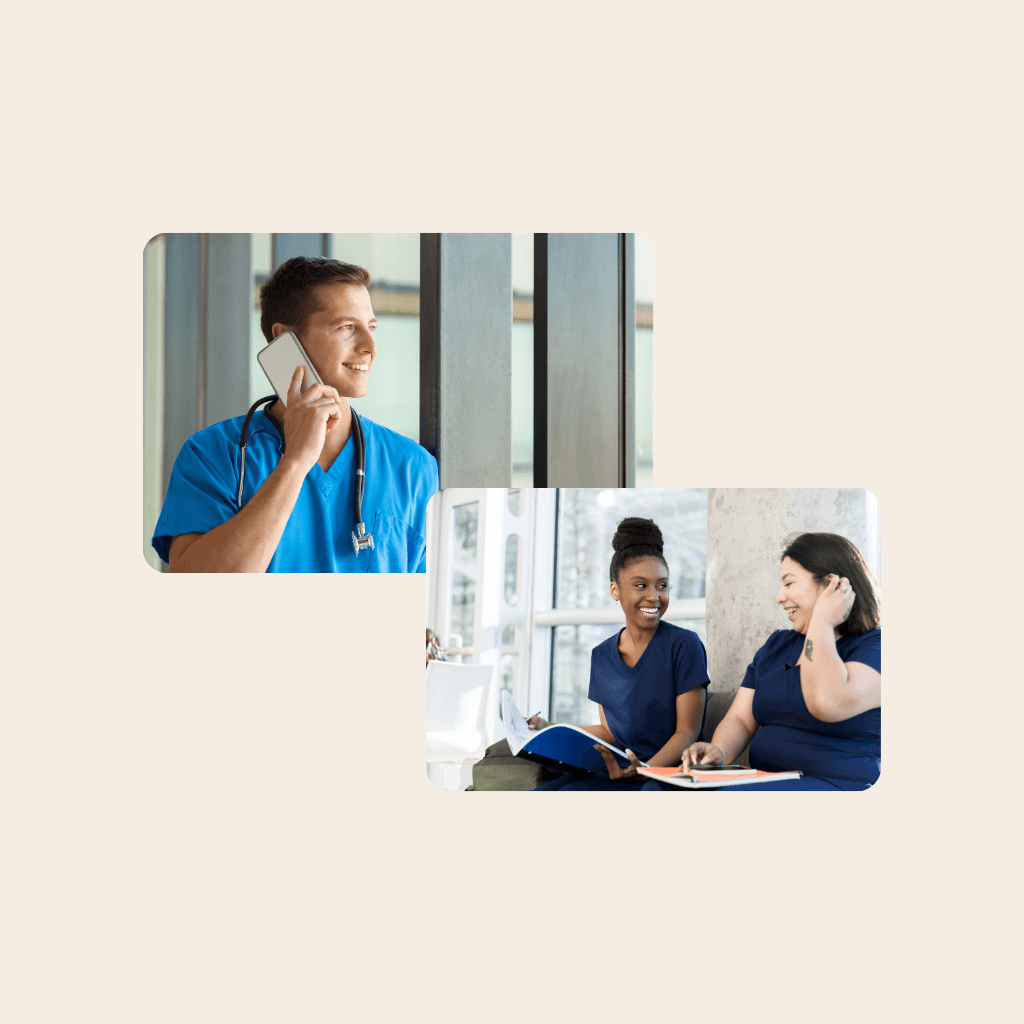 Drie zorgverleners aan het werk bij zorgorganisatie