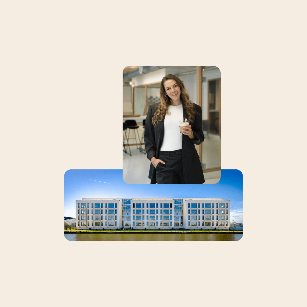 Kantoor van Medewerkersindezorg.nl en een collega die bezoekers welkom heet.